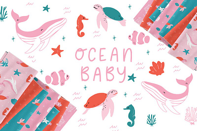 Kids sesa animal seamless repeat vector pattern collection. clipart kids ocean pattern pattern collection repeat pattern seamless turtle vector whale