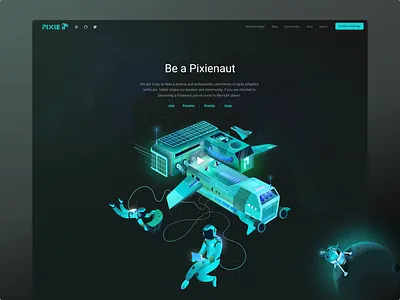 Space Station Illustration for Pixie Community Page astronaut character galaxy hero illustration kubernetes landing moon planet satellite spaceman spaceship spacestation stars