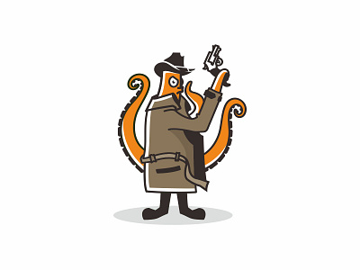 squid secret agent africa agent animal animals branding classic design detective icon illustration logo mascot octopus secret squid vector