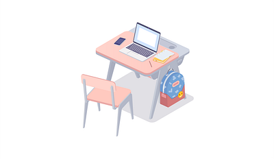 School desk 2d 3d backpack book desk illustration illustrator iphone isometric isometry laptop minimal notebook school vector