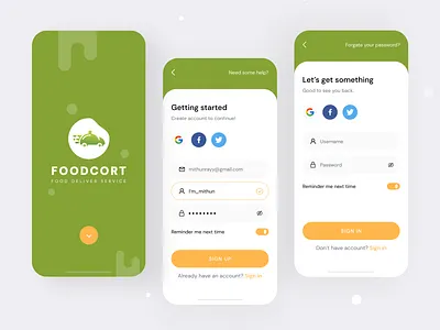 Food Delivery App Login UI app branding delivery service design food app food delivery app foodcort illustration login page logo mobile app design restaurant app signin ui singup ui ui ux