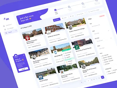 Tilt Education Platform - Admin Panel admin panel b2c college crm dashboad education filter finance knowledge learning money referral saas stepper student ui ux university user experience user inteface wizard