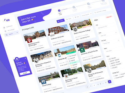 Tilt Education Platform - Admin Panel admin panel b2c college crm dashboad education filter finance knowledge learning money referral saas stepper student ui ux university user experience user inteface wizard