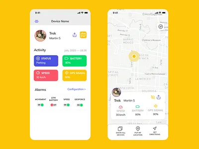 Bicycle App alarm battery bicycle bicycle app bicycling card cards colorful device gps speed status tracking app ui ui ux ui ux design
