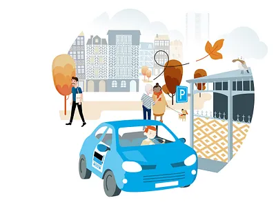 City living: Rennes autumn bretagne brittany car car rental car rental app character character design city city illustration city life city living cityscape driving fall france illustration rennes seagull