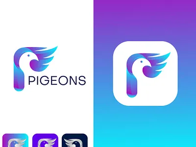 pigeons logo design 3d logo abstract branding business colorful creative design icon illustration logo logo design p letter typography