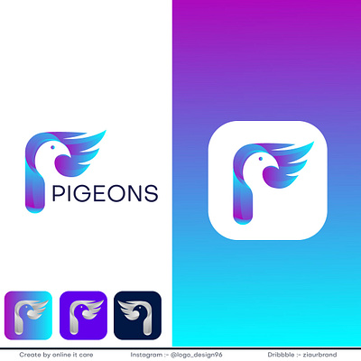 pigeons logo design 3d logo abstract branding business colorful creative design icon illustration logo logo design p letter typography