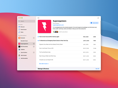 Newsletter Reader Mac App app desktop email interface itunes mac macos macosx news app newsletter newsletters podcasts spotify ui