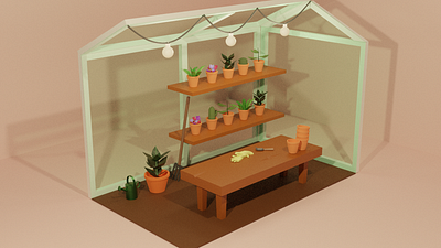 Greenhouse 3d art blender cute flowers gardening graphic design greenhouse isometric plant pot plants watering can