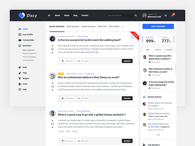 Discy Questions and Answers answers ask questions community discussion helpdesk knowledge base minimal points and badges question and answer social social network ui user experience user interface ux uxdesign web website wiki