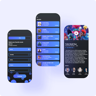 Movies app design design movie app neon neon light quiz quiz app ui ui ux