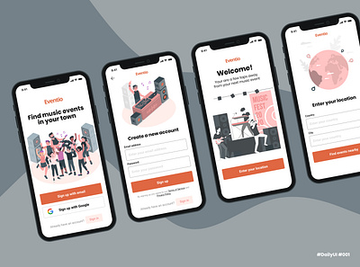 Eventio - App Onboarding - Concept app dailyui 001 ui ux