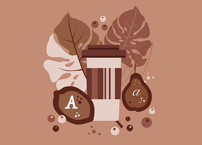 A Is For Agree a coffee cup fruit leaf letter monochrome red