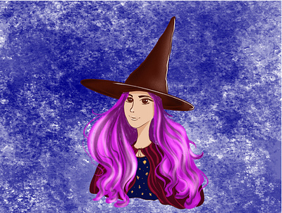 The Enchantress in the Hat art artwork avatar blue design drawing fashion girl hat icon illustration magic procreate sketch violet