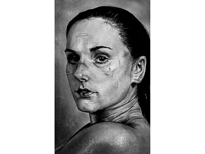 Disinfecting black and white fine art nurse pan pastel portrait