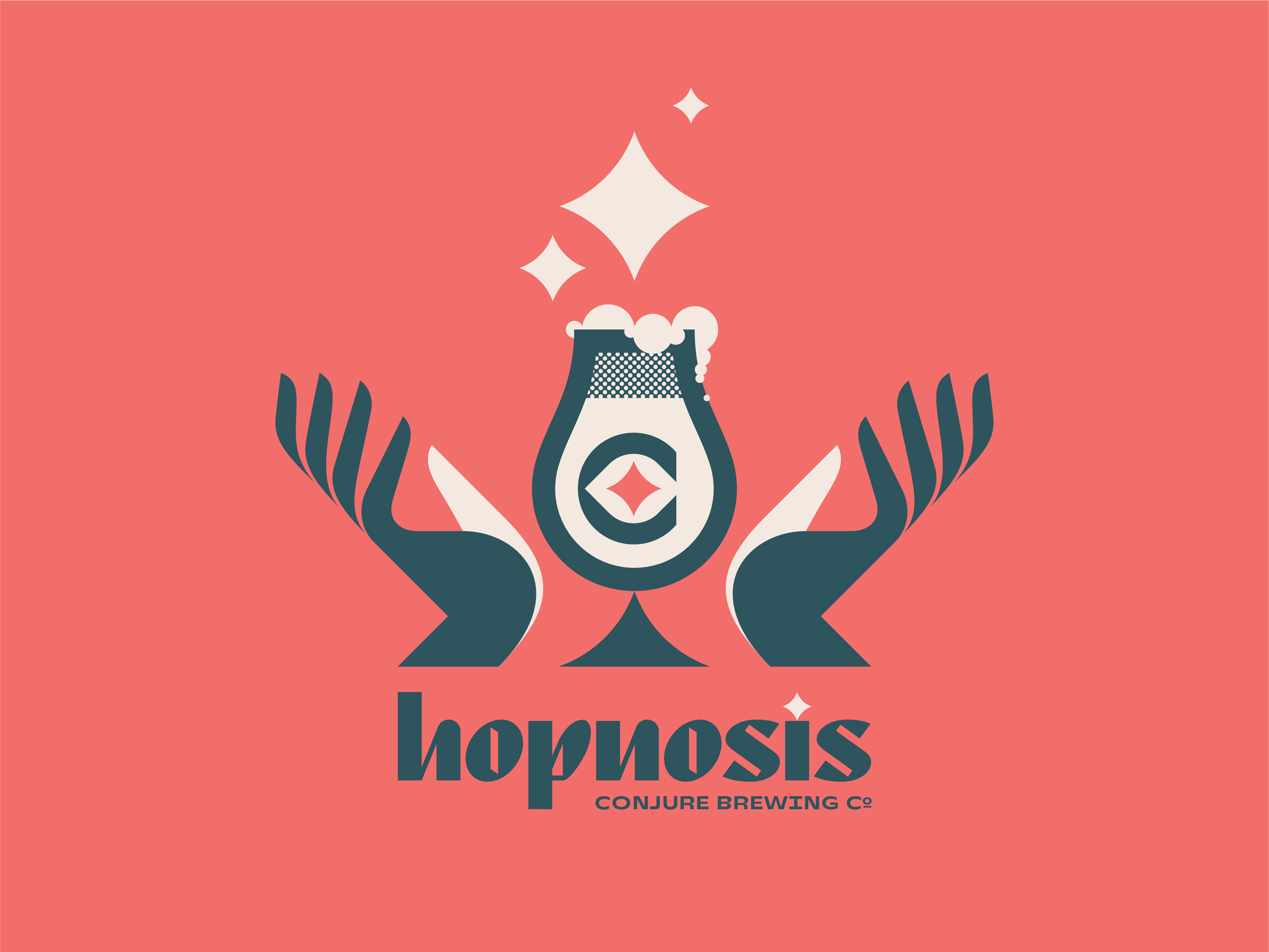 Conjure 03 beer black branding brewery craft geometric glass hands logo magic magician monogram mysticism red simple star tan type typography