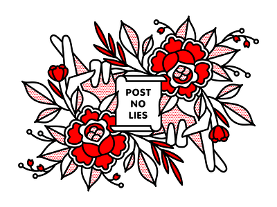 Post No Lies. fingers fingers crossed flowers halftone hand hands illustration lies mono line monoline pop art post rose typography