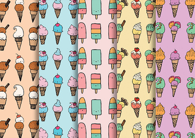 Cute Ice Cream Patterns beautiful cute cute ice cream delicious delicious ice cream design funny illustration ice cream ice cream cone ice cream pattern illustration illustration art pattern patterns print print design prints sweet