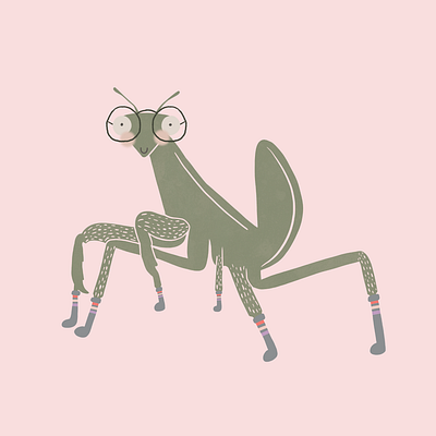 Mantis bug character cute cute illustration glasses illustration insect praying mantis procreate socks