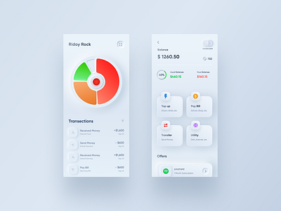 Neumorphic Banking Mobile App Concept 5g app blockchain clean crypto dynamic finance glass ios minimal modern neumorphic neumorphic design neumorphism neumorphism ui nft style ui user interface ux