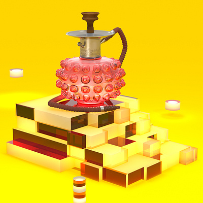 Sheesha 3d c4d cinema4d design dribbble glass illustration mdcommunity metal red redshift3d render smoke steel yellow