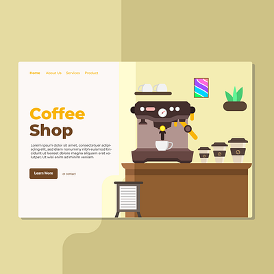 Cofee Shop Landing Page Illustration dribbble flat design illustration landing design landing page uidesign user experience user interface userinterface web page