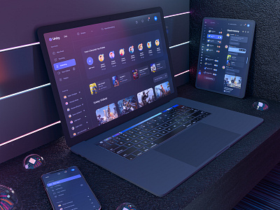 Dark Mockup for Unity Gaming app clean dark mode dark theme dark ui game gaming livestream livestream platform minimal social network social platform ui ui design ui kit ux ux design video platform web website