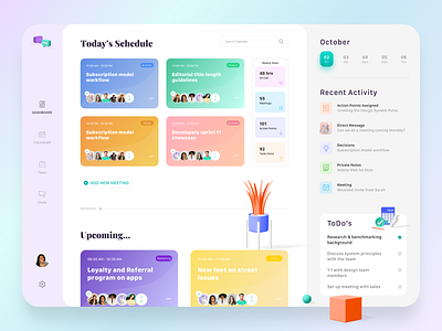 Dashboard Meeting cards clean meeting app minimal schedule ui ux