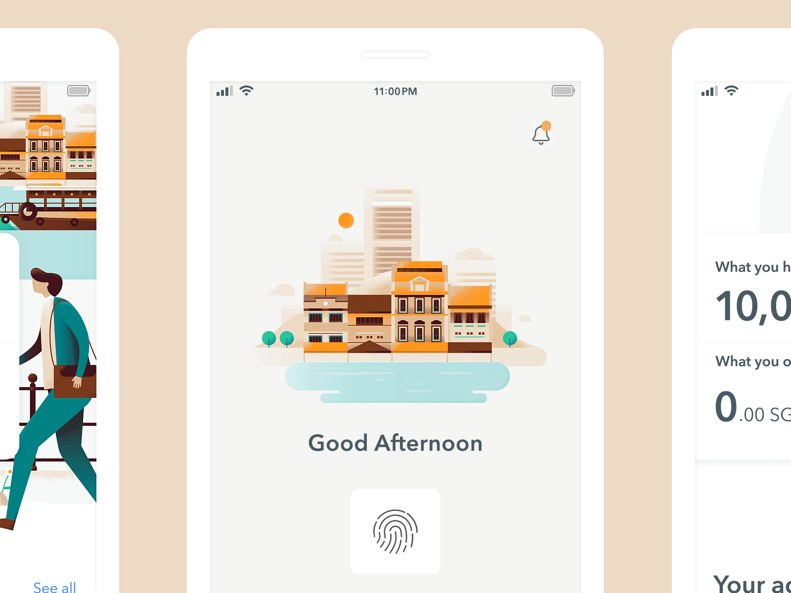 OCBC Bank : Digital Banking app architecture bank banking bright building digital flat houses illustration landscape login mobile ocbc pastel screen singapore splash screen ui vector