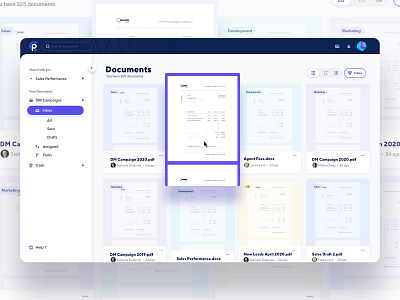 Documents Grid View - SAAS application clean document filter grid grid view interface node.js react saas saas app saas design side menu ui web app web apps