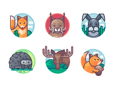 Animals set. Part 2 animal art cat elk fox hendgehog icon illustration lynx rabbit squirrel vector vectorart wild