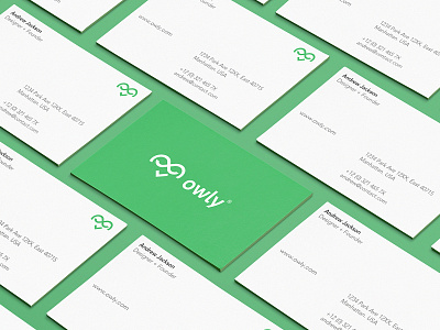 Owly Brand Element - Business Card app logo brand design brand elements brand identity design branding branding agency business card design digital agency branding green logo logodesign owl logo print design software company bradning tech company branding tech logo visiting card design