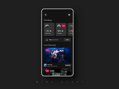 Streaming App app live minimal mobile app mobile design mobileui mobileuiux mobileux new one screen stream streaming app trending video videos viral