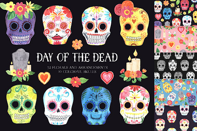 Day of the Dead - Mexican clipart art background clipart design design elements elements floral graphic collection graphic design graphic element graphics collection illustration illustrations mexican pattern patterns poster design seamless pattern seamless patterns vector