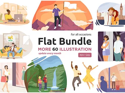 Flat Illustration Bundle background banner bundle business card design flat flat design flat design flat illustration flat illustrations illustration illustration art illustration design illustration digital illustrations postcard sticker t shirt vector