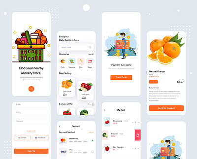 Groceries Mobile App Design clean commercial delivery app ecommerce food fruit groceries ui grocery grocery app grocery online grocery store illustraion interface minimal mobile ui photoshop product simple ui ui uiux