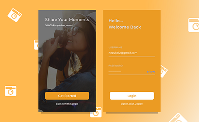 Share Your Moments : Mobile App design girls mobile moments orange photography share ui