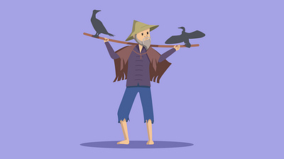 Fishing with cormorants art bird china cormorant fish fisherman fishing history illustration light man old old man pants shadow shirt story wood