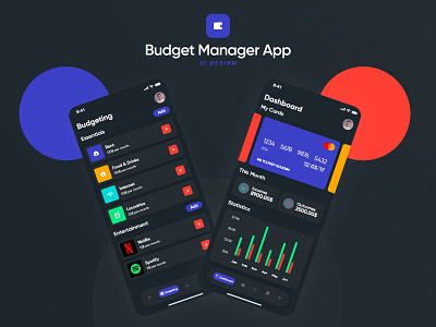 Budget Manager Dark adobexd app bank banking budgeting chart credit card dark ui dashboad flat minimal mobile app design mobile ui ui ux