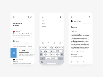 hellomail app email inbox ios mail minimal mobile simple ui ux zero