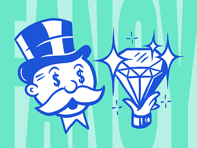 Inktober - Fancy blue diamond fancy green inktober mint monopoly man ocean procreate