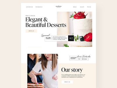 Dessert Catering Business Work beige catering design flat minimal typography ui web webdesign