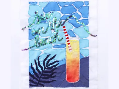 COCKTAIL • Sex on the beach alcohol apero barman blue cocktail creative design textile embroidered embroidery glass handmade illustration lettering painting party pool sequins typogaphy