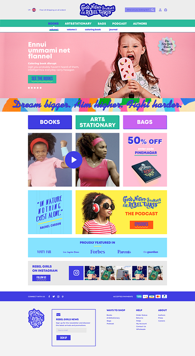 Rebel Girls branding design illustration shopify ui ux web website