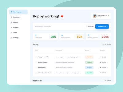 Time Tracker - Exploration cards daily dashboad dekstop design desktop exploration explore icon time tracker ui uidesign userinterface