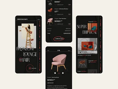 Fritz Hansen // Mobile Screens app app design chair design furniture minimal minimalist mobile mobile app mobile design mobile ui product shop store typography ui