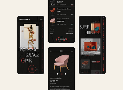 Fritz Hansen // Mobile Screens app app design chair design furniture minimal minimalist mobile mobile app mobile design mobile ui product shop store typography ui