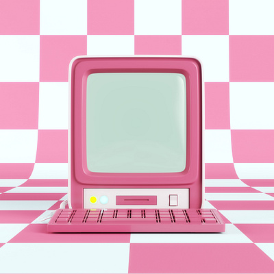 Retro styled computer 3d cartoon style computer illustration pc render rendering retro visualization