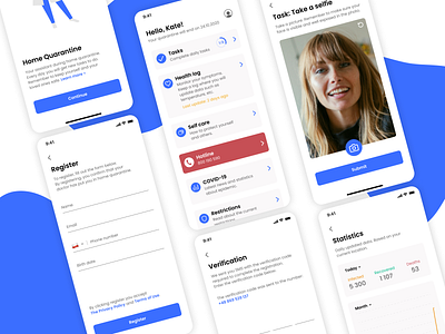 Home Quarantine Assistant app design assistant covid covid 19 epidemic home quarantine ios medical minimal mobile mobile app modal quarantine register sign up statistics ui ui design ux ux design