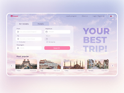 Travel WebSite departure design hotel login main screen passenger plane sky ticket trip ui ux web website welcome